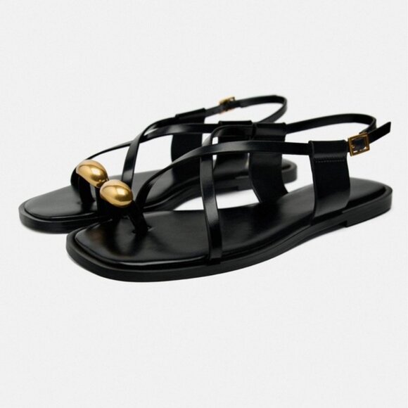 ZARA FLAT STRAPPY SANDALS WITH METAL EMBELLISHMENT - Picture 2 of 5